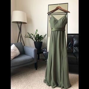 Bridesmaid Dress in Olive | White by Vera Wang | V-Neck | Crepe | Fit Flare